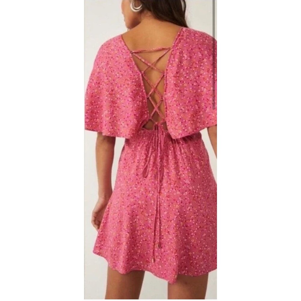 Free People Womens Florence Mini Dress Lace-Up Back Size XS Floral Pink